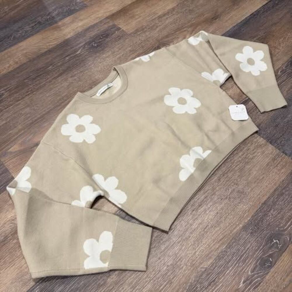 Altar'd State Tan Floral Daisy Knit Sweater
